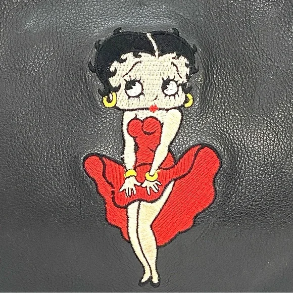 Betty Boop Leather Whip Stitch Embroidered Shoulder Tote w/Matching Wallet - Picture 3 of 16